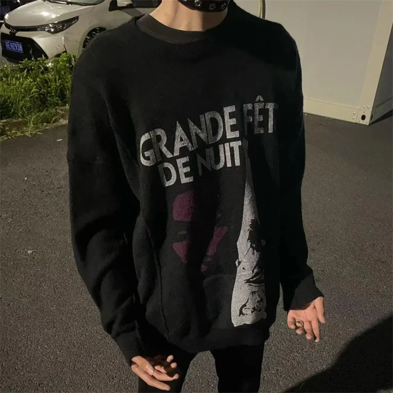 Свитер мужской/женский с надписью черный трикотажный пуловер в масштабе 1:1