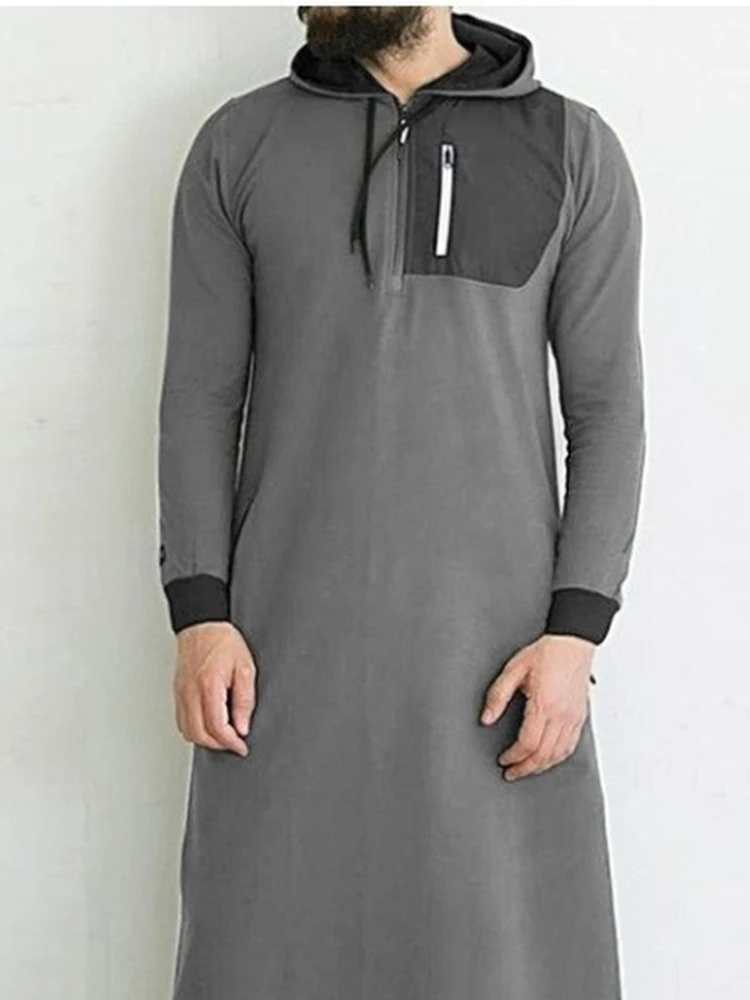 Muslim Fashion Men Robe Ramadan Eid Middle East Long Contrast Zip Abayas Dubai Islamic Clothing 2022 Pakistan De Moda Musulmana