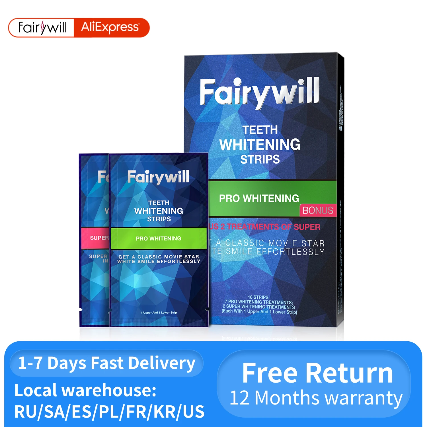 Гелевые полоски Fairywill для отбеливания зубов набор белых гигиена полости рта уход