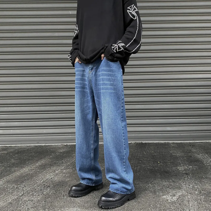 Blue Baggy Jeans Men Fashion Retro Casual Straight Jeans Men Japanese Streetwear Loose Denim Pants Mens Trousers M-2XL