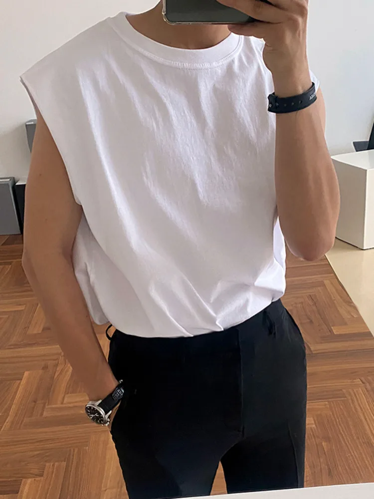 

SYUHGFA Men Clothing Vest Round Collar Sleeveless Loose 2022 Summer Solid Color New Fashion Temperament Simple Casual Tank Top