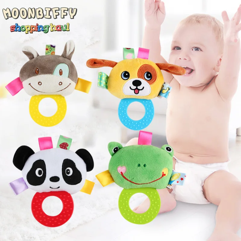 

Baby Rattles Stuffed Plush Animals Cartoon Infant Appease Doll Hand Bell Dog Panda Infant Educational Hanging Rattle Teether Toy