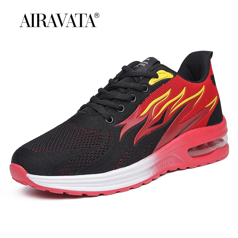 Mens Sneakers Mesh Breathable Tennis Shoes Cushioned Flame Printing Men Women Sports Shoes Plus Size 36-46