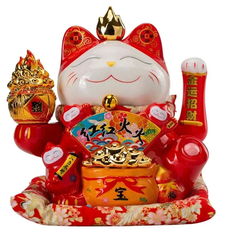 11-дюймовый большой орнамент Lucky Cat Maneki Neko керамический кошачий кот с подвижной