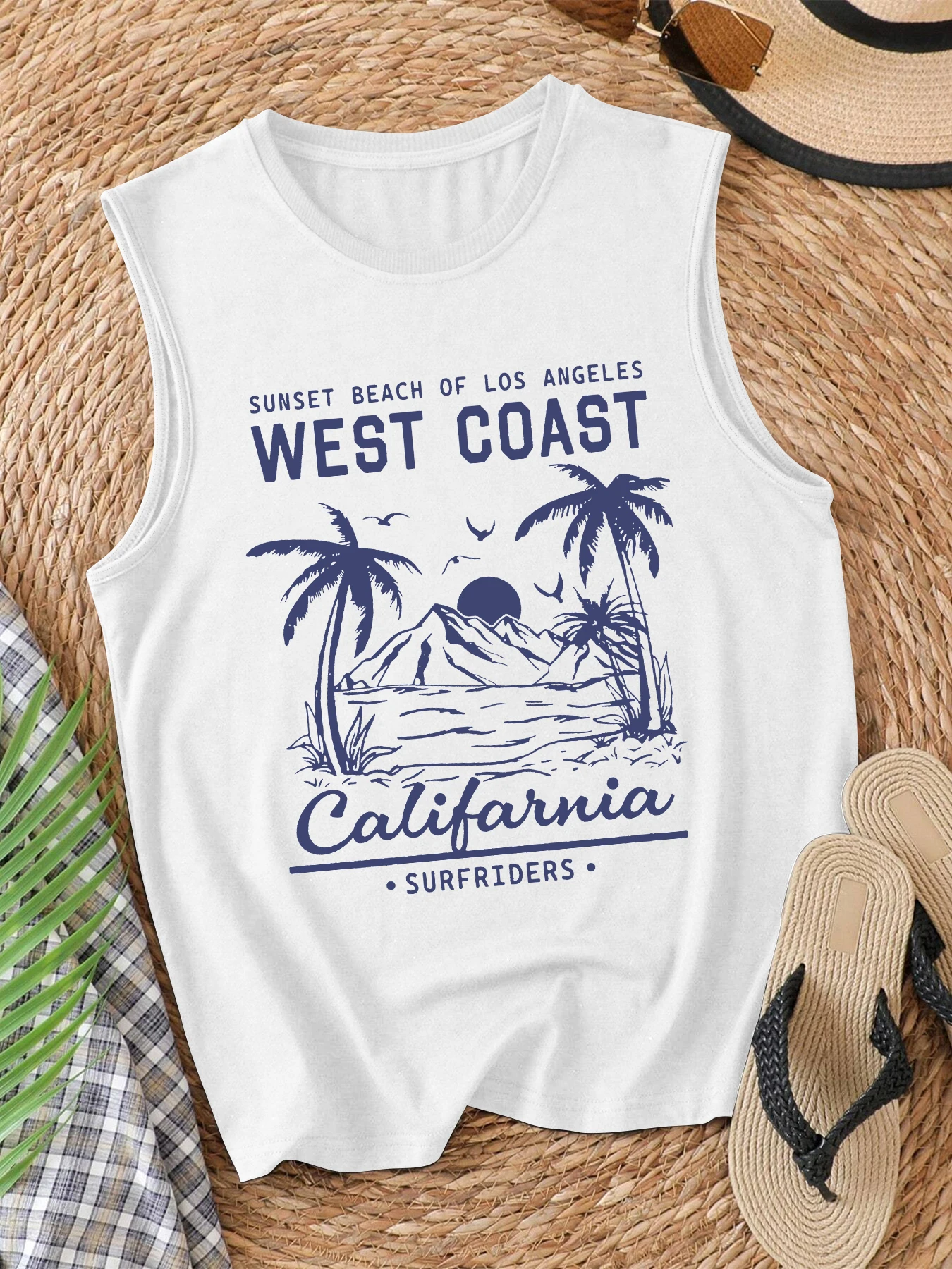 Майка женская с принтом кокосового дерева повседневный топ без рукавов одежда на