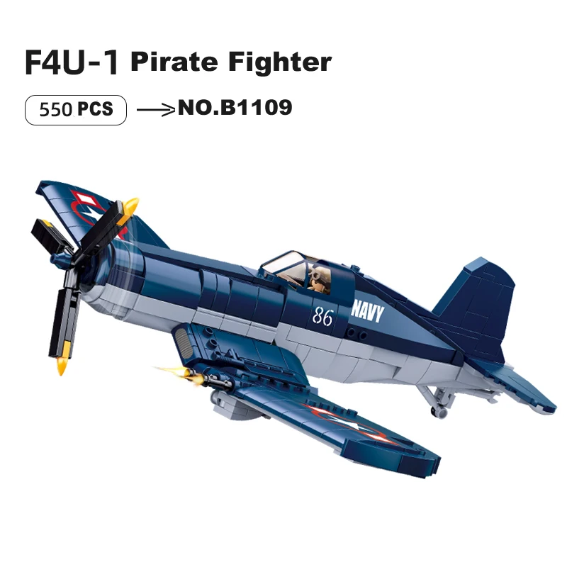 

New WW2 Pacific Storm Military Weapons F4U-1 Pirate Fighter Building Blocks Model Army Bricks Plane Soldier Toys For Kids Gift