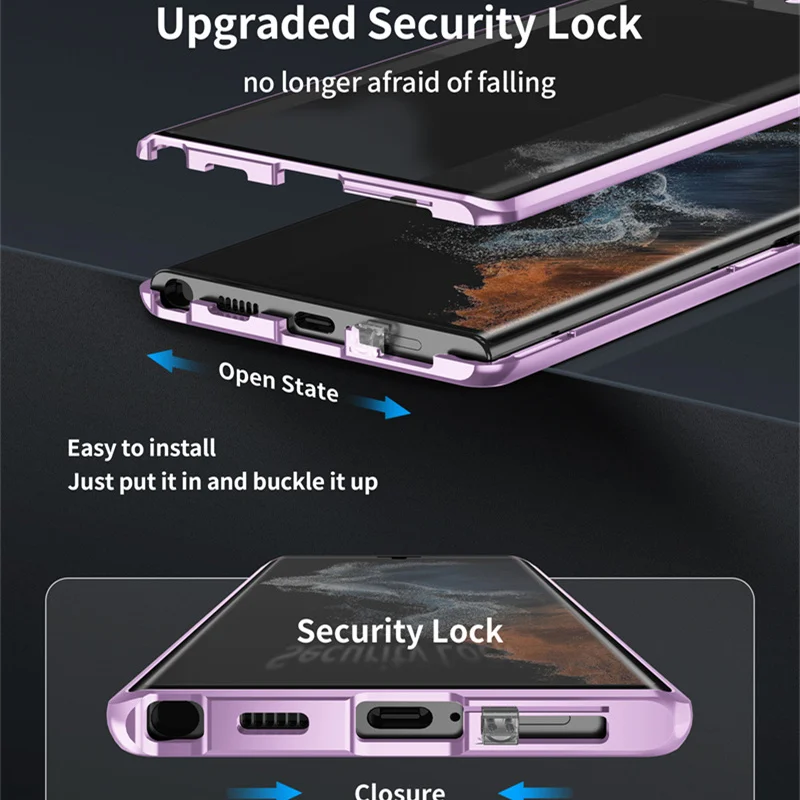 Metal Magnetic MagSafe Case For Samsung Galaxy S23 S22 S21 Ultra Note20 360° Full Surround Screen HD Glass Protection Cover