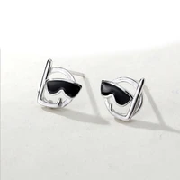cartoon sunglasses stud earrings small fresh diving expression cute cartoon black sunglasses silver earrings