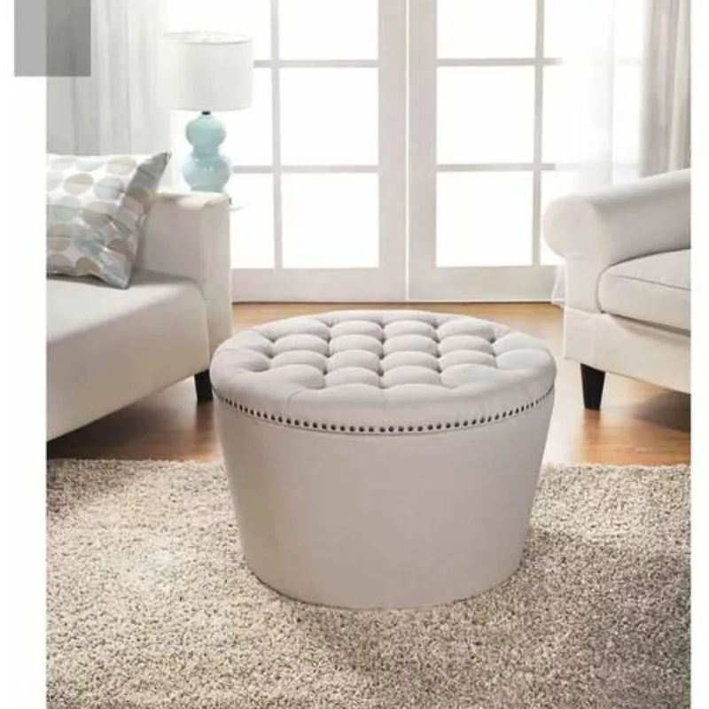 

Better Homes & Gardens Round Tufted Storage Ottoman with Nailheads, Cream