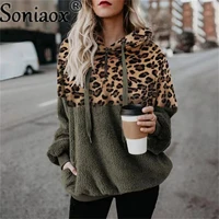 2022 autumn winter new sexy leopard patchwork zipper ladies hoodie blouse plush pocket womens sweatshirt long sleeve streetwear