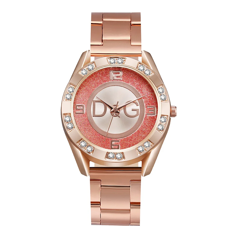 Rose gold glitter quartz women's watch, minimalist design steel strap watch, large dial, fashion creative watch women's watch