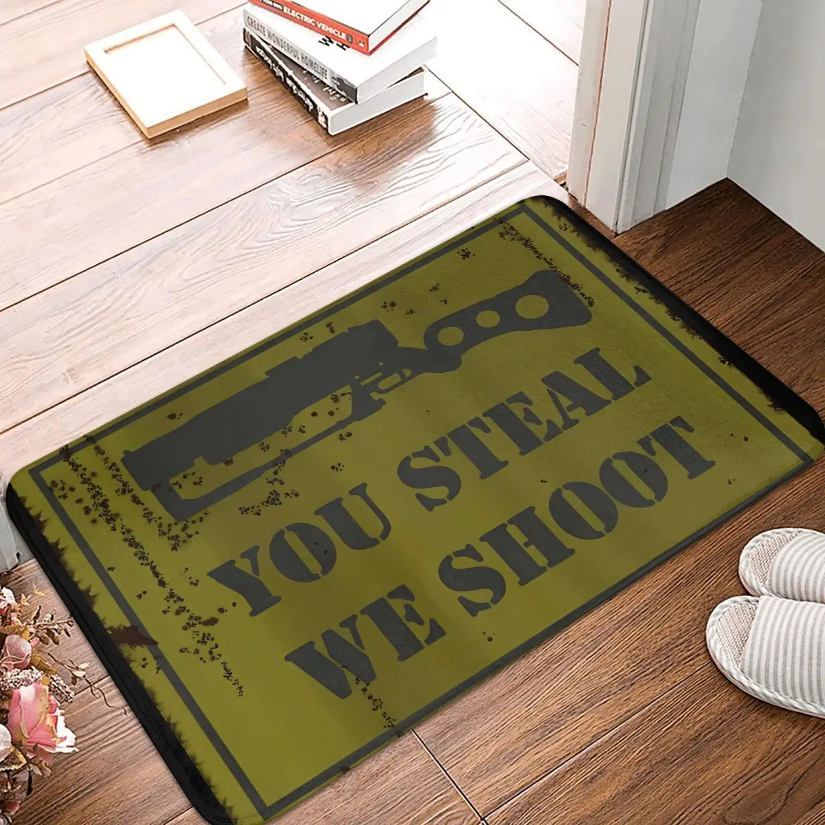 

YOU STEAL WE SHOOT Fallout Vault Boy Game Non-slip Doormat Carpet Living Room Kitchen Mat Prayer Flannel Decorative