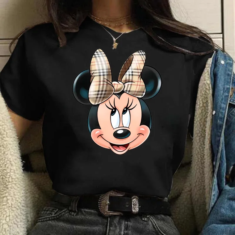 Женская футболка Harajuku кавайная клетчатая с Минни новая винтажная повседневная
