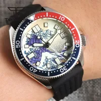Tandorio Kanagawa Dial 37mm NH35A Luminous Automatic Wristwatch for Men Sapphire Crystal Date Waffle Strap 3.8 Screwdown Crown