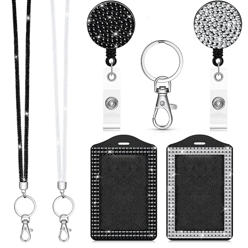 

Стразы украшение держатель значок ожерелье шнурок 2 комплекта сверкающий Алмазный шнурок с держателем ID и катушкой значков