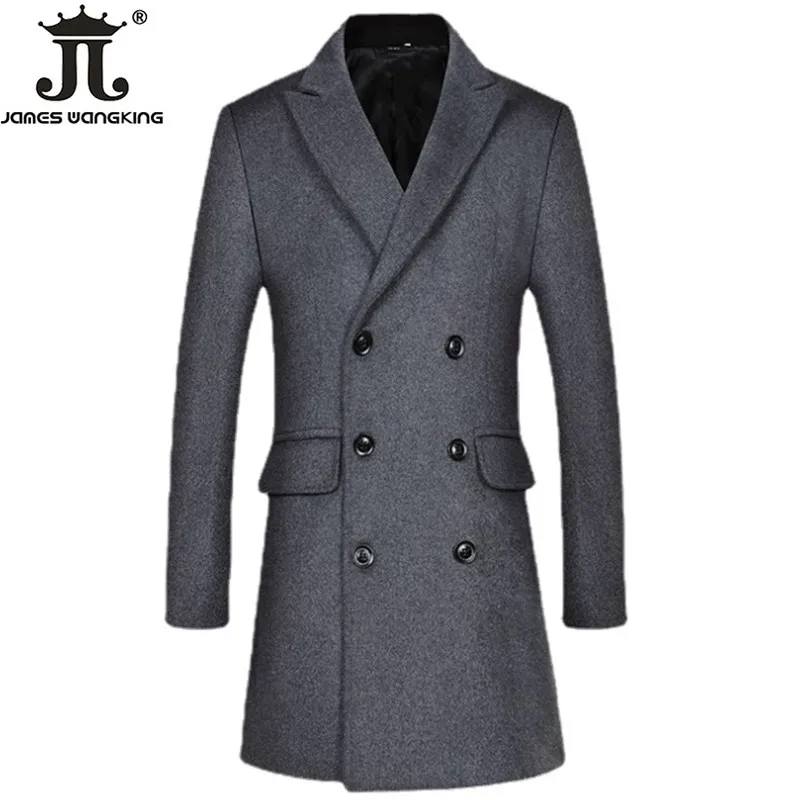 2022 Autumn and Winter New Woolen Solid Color Coat Businss Slim Fit Warm Woolen Double-breasted Woolen Coat Mid-length