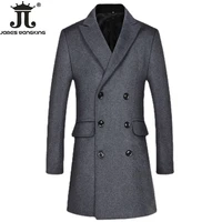 2022 autumn and winter new woolen solid color coat businss slim fit warm woolen double breasted woolen coat mid length