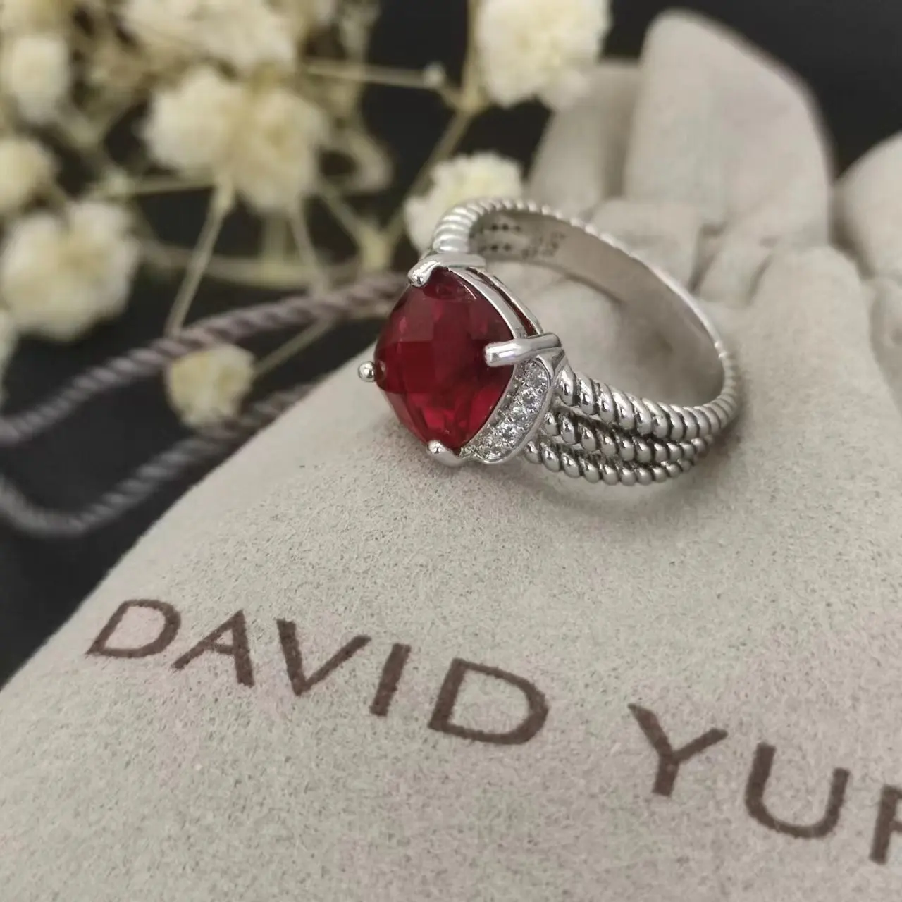 Popular Jewelry David Yurman Rings for Woman DY Eden Emerald Diamond Eternity Band Ring in Silver 925 Plated Platinum