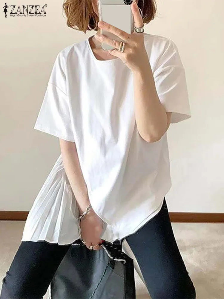 

Топ ZANZEA женский летний из 2 предметов, элегантная плиссированная блузка, модная однотонная Повседневная офисная рубашка, белый однотонный т...