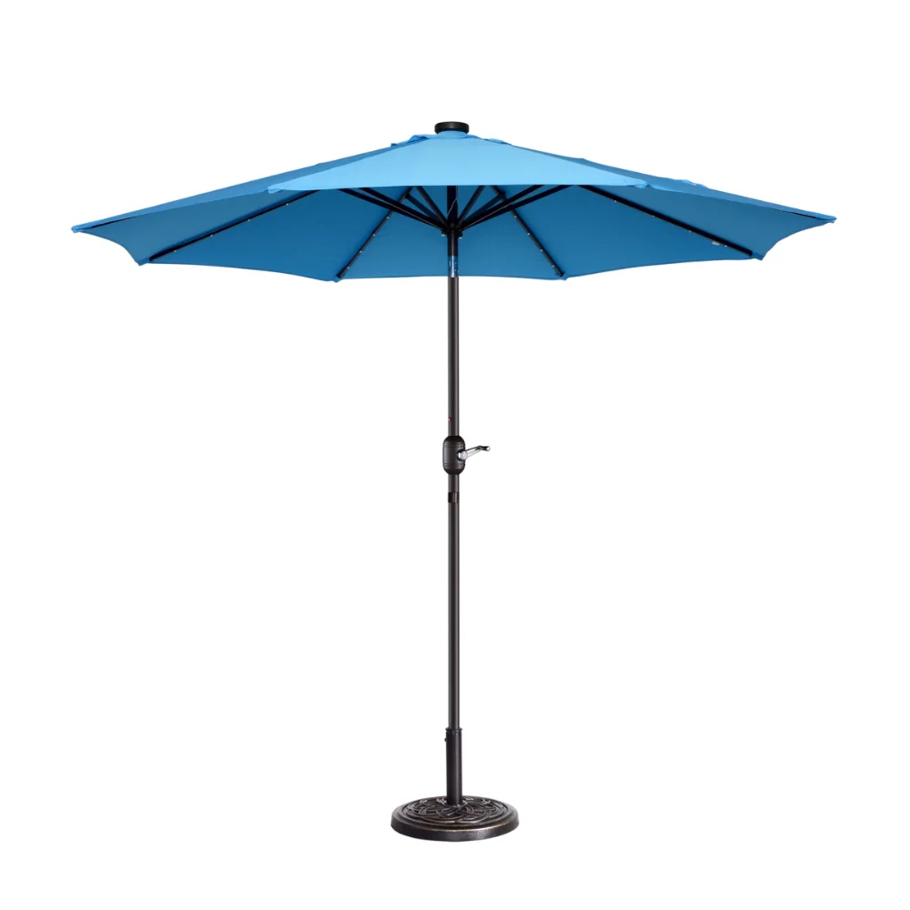 

9' LED Lighted Outdoor Patio Umbrella with 8 Steel Ribs and Push Button Tilt, Solar Powered Market Umbrella, Blue