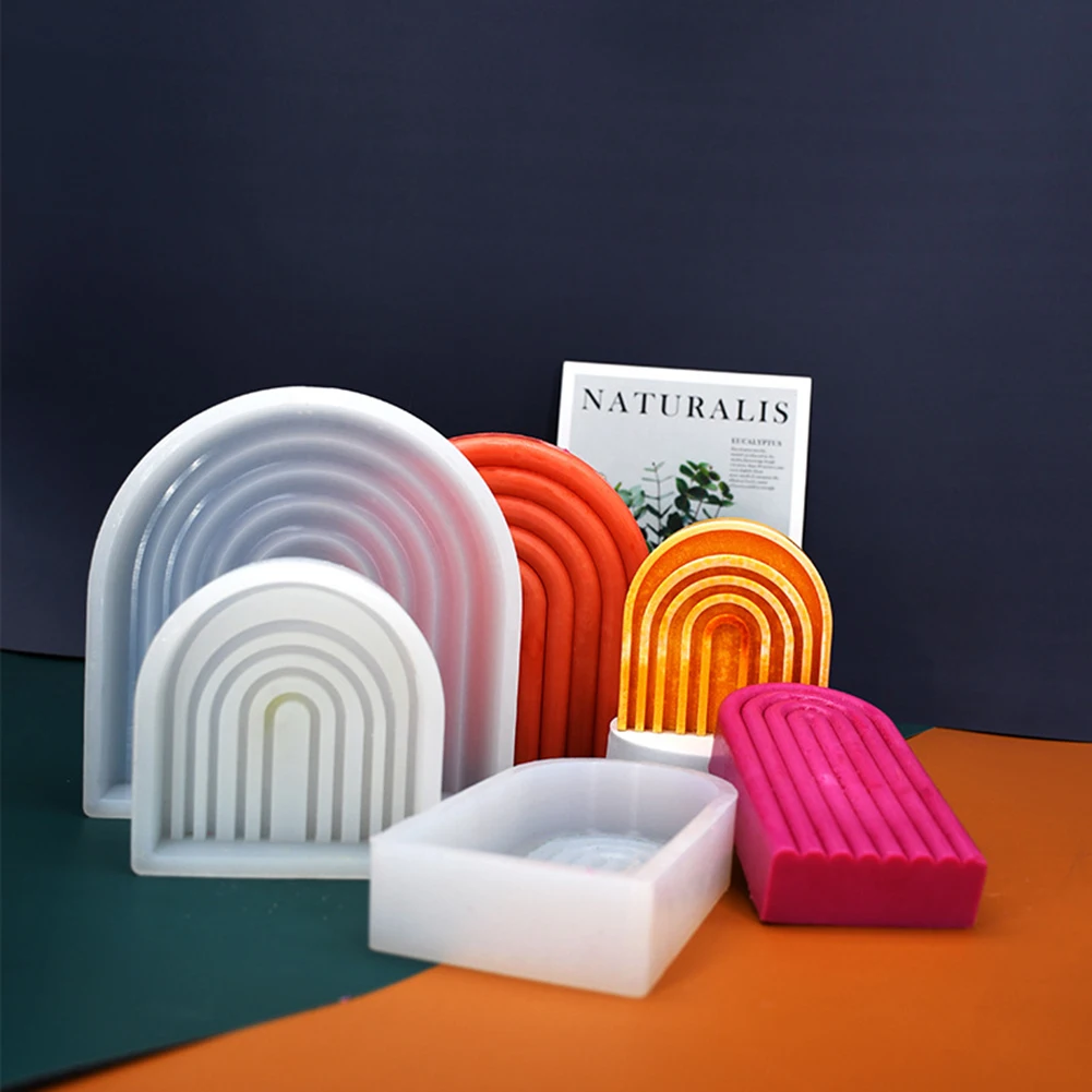 

Новая Художественная Геометрическая Радужная арочная свеча силиконовая форма 3D ручной работы для ароматерапии аксессуары для изготовлени...