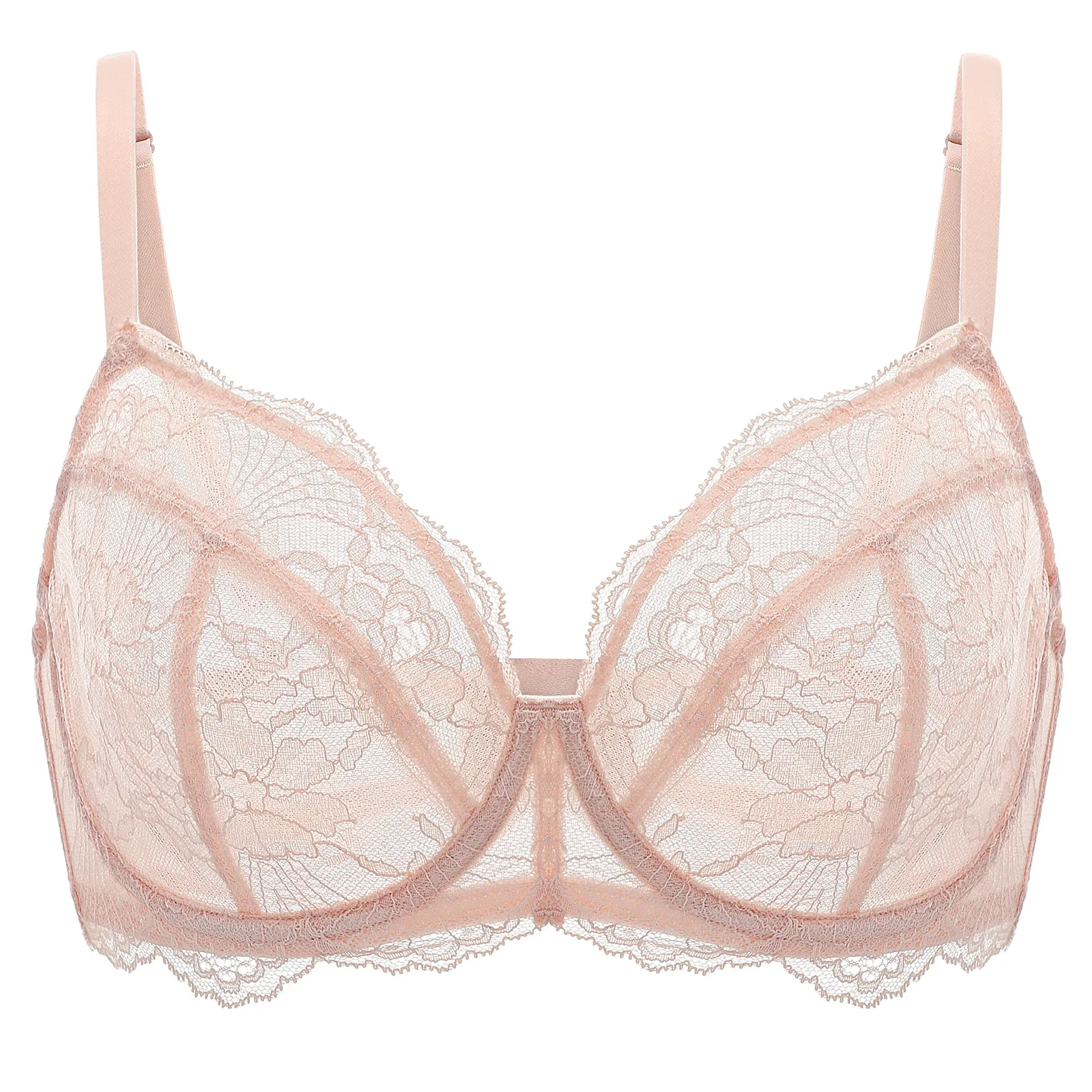 DOBREVA Women's Floral Lace Bra See Through Plunge Sheer Bras Transparent Underwire Unlined Sexy Plus Size Minimizer