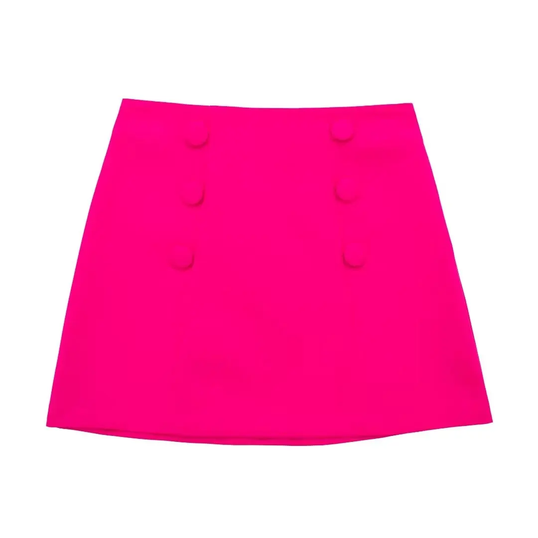 

Women 2023 New Chic Fashion Button ornament Mini Skirt Vintage High Waist Side Zipper Female Skirts Mujer