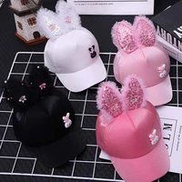 cute rabbit ear girls baseball cap summer children sequins print hats child outdoor sun protection casual visor for baby girl