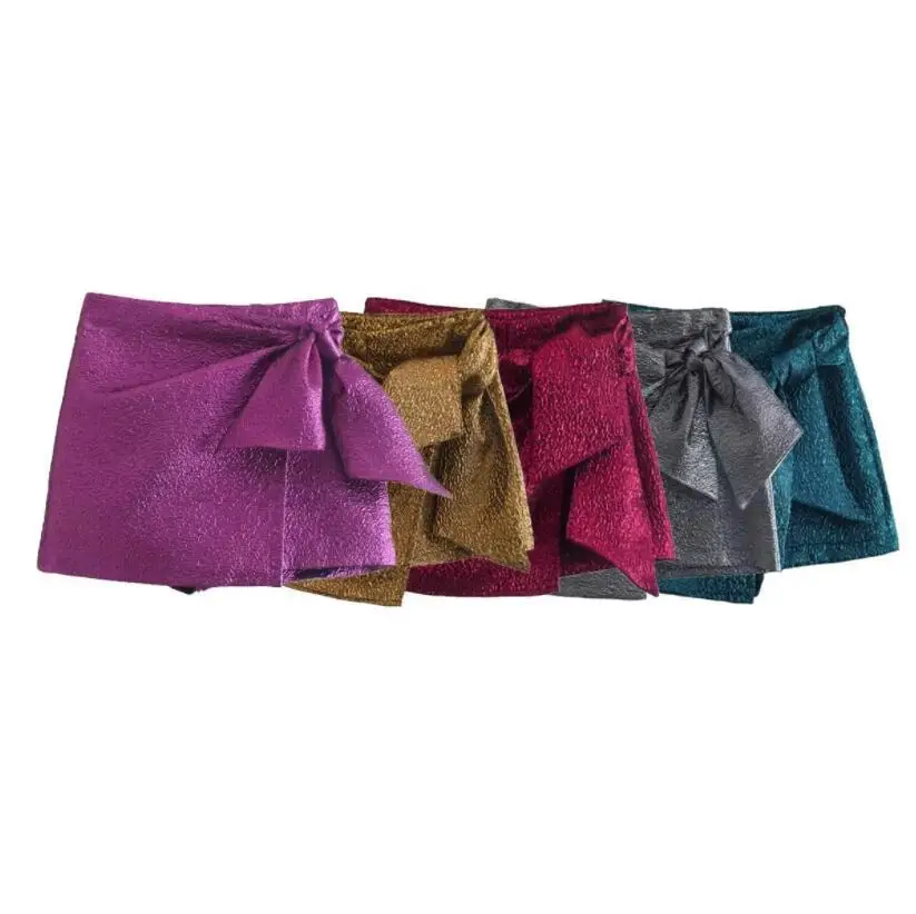 2022 High Waist Shorts Women Purple Streetwear Vintage Mini Skirt Elegant Bowknot Харадзюку Ropa Niña Trf Shores Corto Mujer New