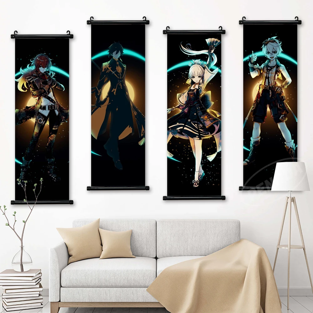 

Canvas Genshin Impact Home Decor Anime Picture Print Poster Diluc Ragnvindr Wall Art Scroll Hanging Painting Bedside Background