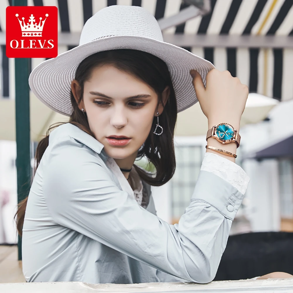 OLEVS Women's Watches Top Brand Original Quartz Wristwatch Fashion Trend Love Diamond Dial Waterproof Luminous Watch for Girl