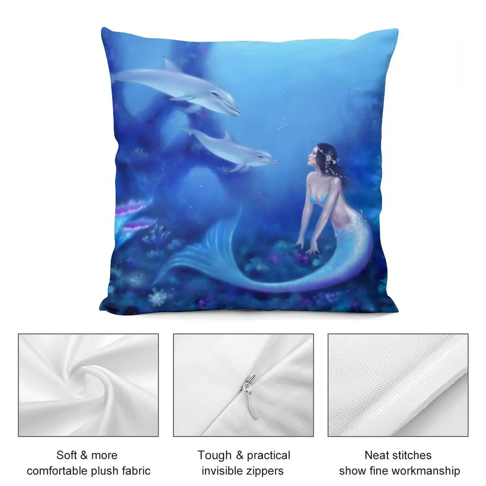 Подушка с ультрамарином Русалка и дельфины домашний декор рождественская