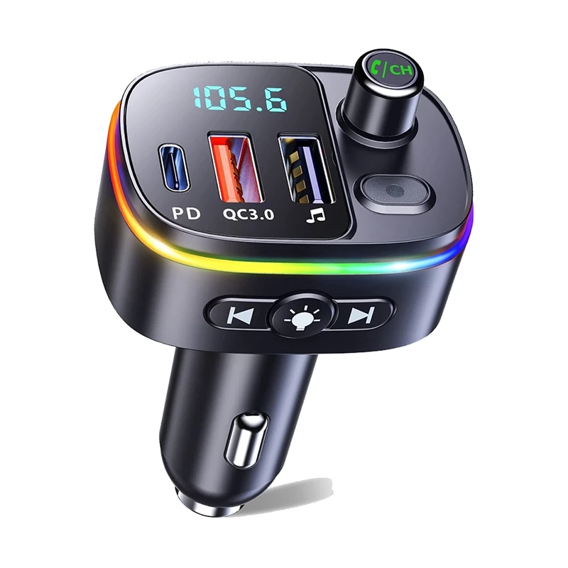

Автомобильный FM-передатчик с Bluetooth, 9 режимов освещения RGB, Автомобильный MP3 плеер с функцией громкой связи и USB-зарядкой