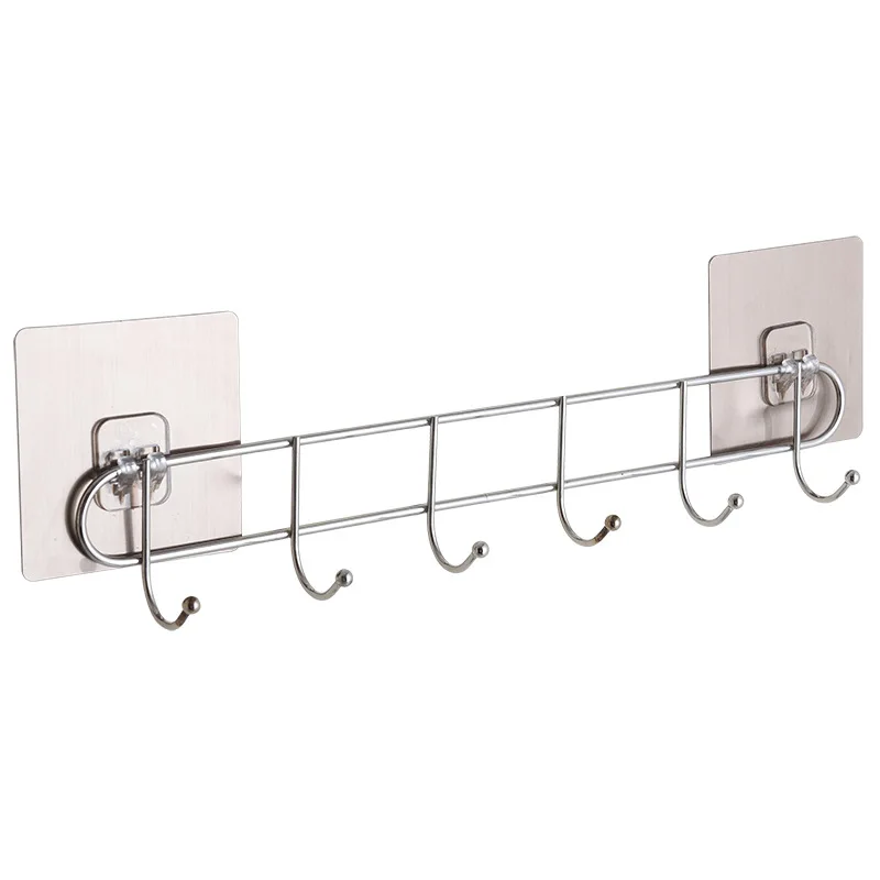 

Stainless Steel Plastic Suction Bathroom Kitchen Shelf With 6 Hooks Free Punch Kitchen Shelf Wall Mount Bracket