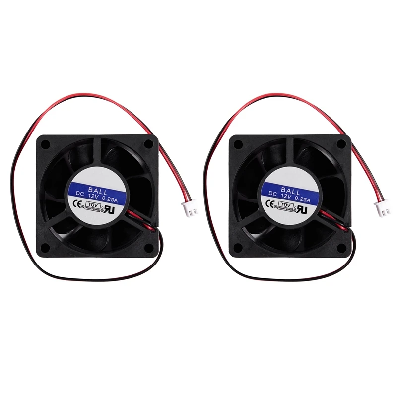 

2X 60Mm X 25Mm DC 12V 0.25A 2Pin Cooling Fan For Computer Case CPU Cooler
