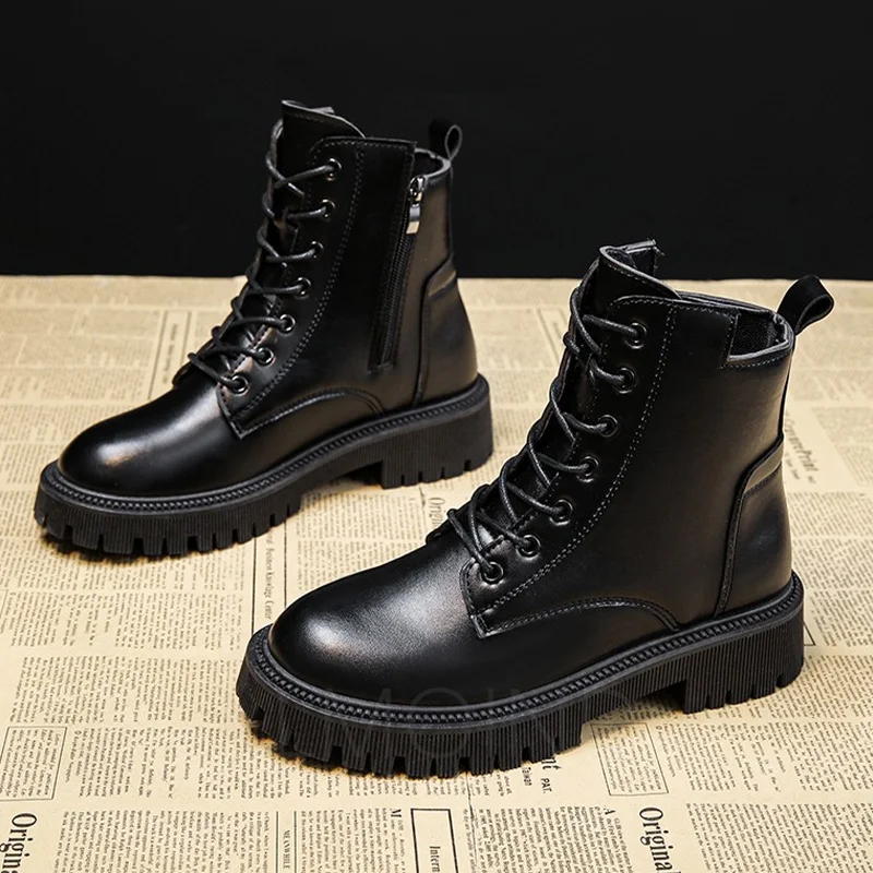 

Женские мотоциклетные ботинки на среднем каблуке, Зимние ботильоны на платформе, модная новинка 2022, дизайнерская готическая обувь, повседн...