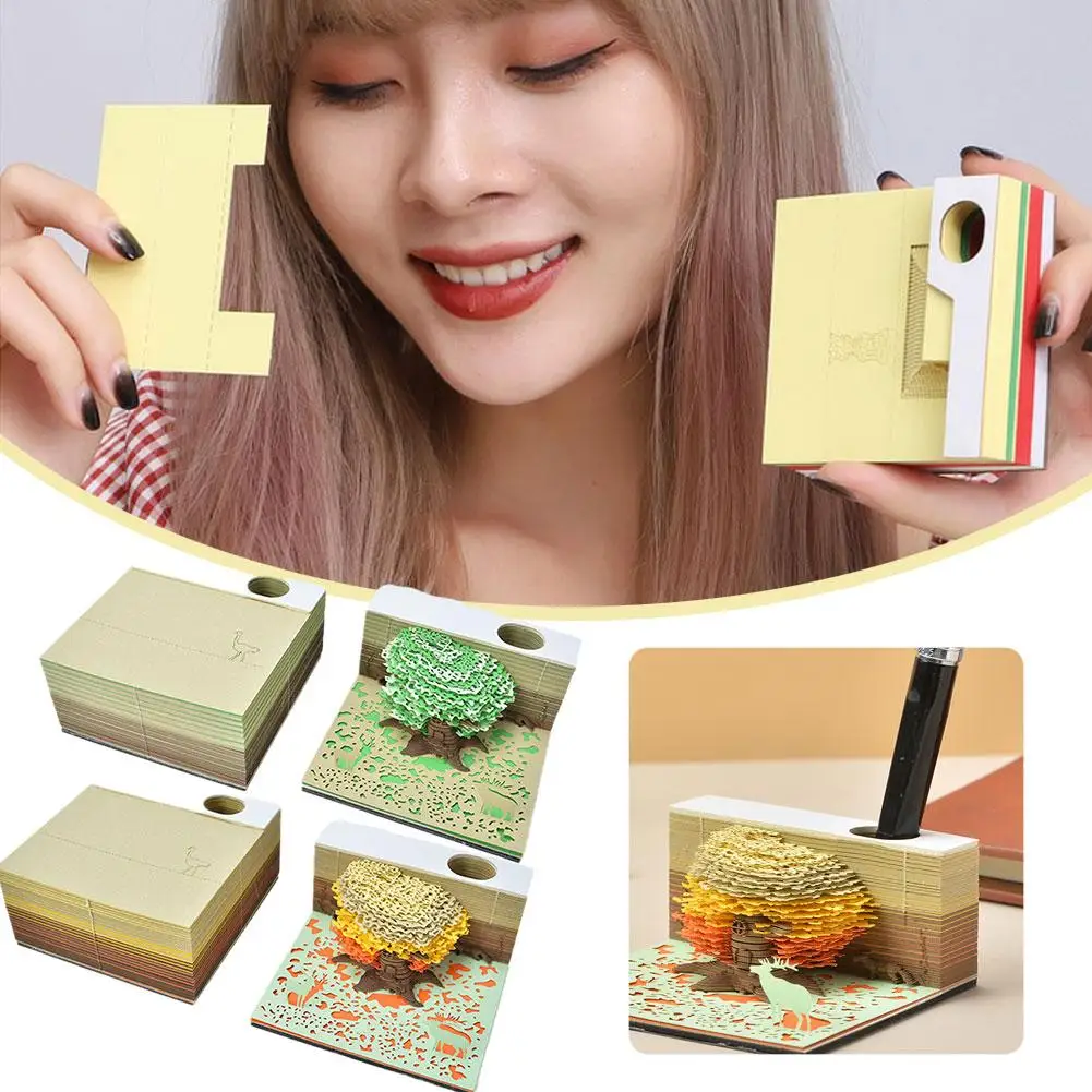 

3D Tree House Memo Pad Kawaii Notepad With 2024 Calendar Sheets Cute Pad 3D Tree 260 Notepad Omoshiroi House Block X1L2