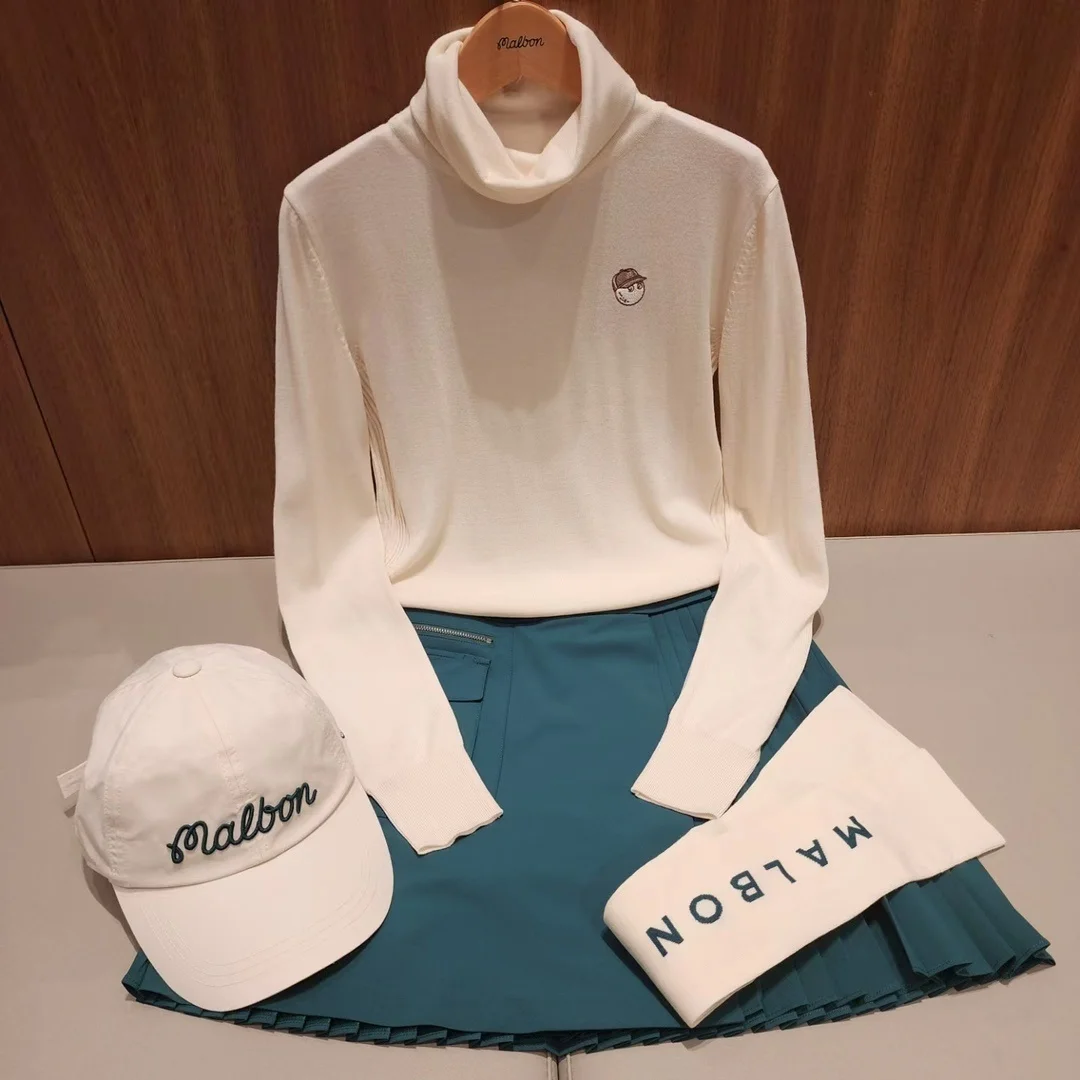 

【Pre sale】 Golf Shirts Women's Sweater High-Neck Knit Long Sleeve Outdoor Sports Keep Warm Golf Top 4113#