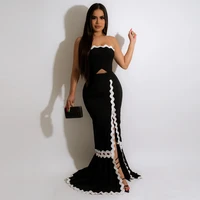 maxi evening dress patchwork high waist black elegant party sexy tube split luxury dresses long skirt 2022 summer women clothing