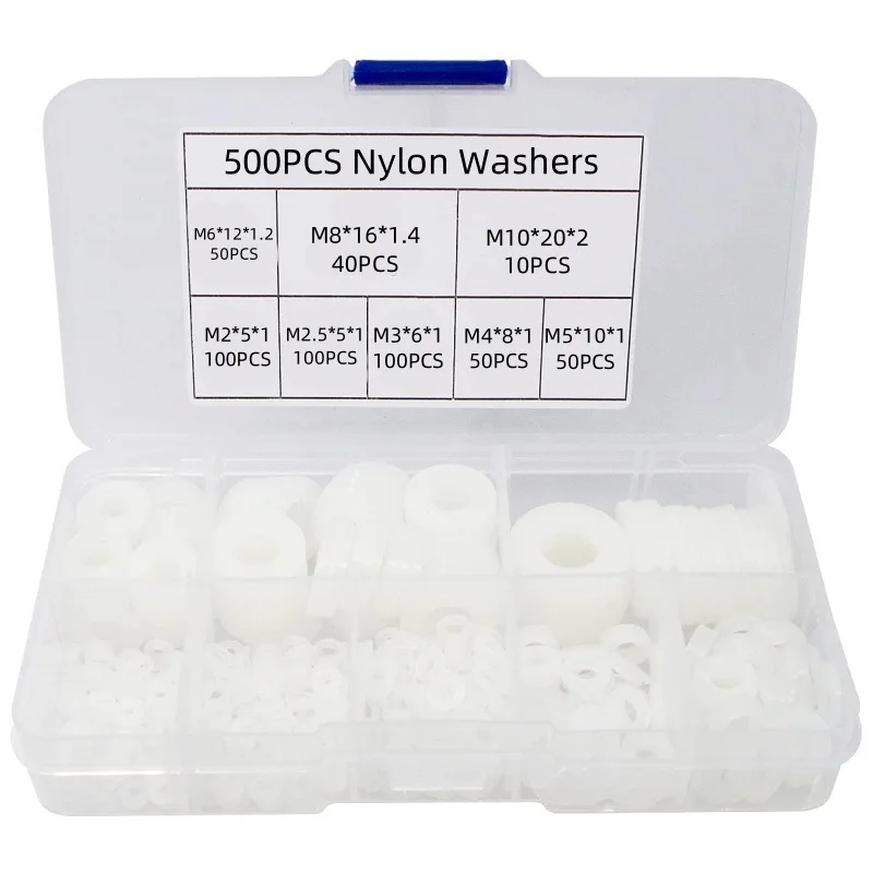 

Набор из 500 черных нейлоновых шайб M2-M10