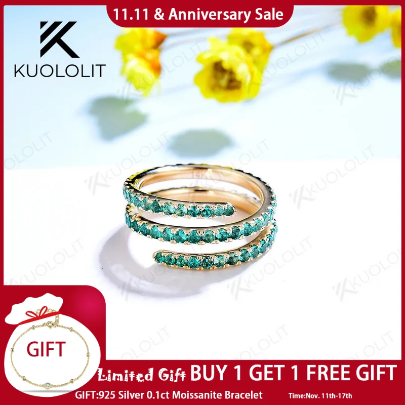 

Kuololit Round Cut Lab Grown Emerald Rings for Women Men Solid 18K 14K 10K White Gold for Wedding Band Unique Luxury Classic