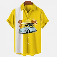 shirts for men hawaiian shirt mens yellow striped tree car print coconut loose casual lapel single breasted shirt s 5xl blouses