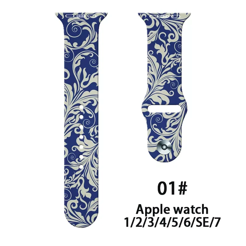 Ремешок силиконовый для Apple Watch Band SE 6 7 4 5 3, силиконовый браслет с принтом Celadon для iWatch 40 мм 44 мм 45 мм 41 мм 38 мм 42 мм