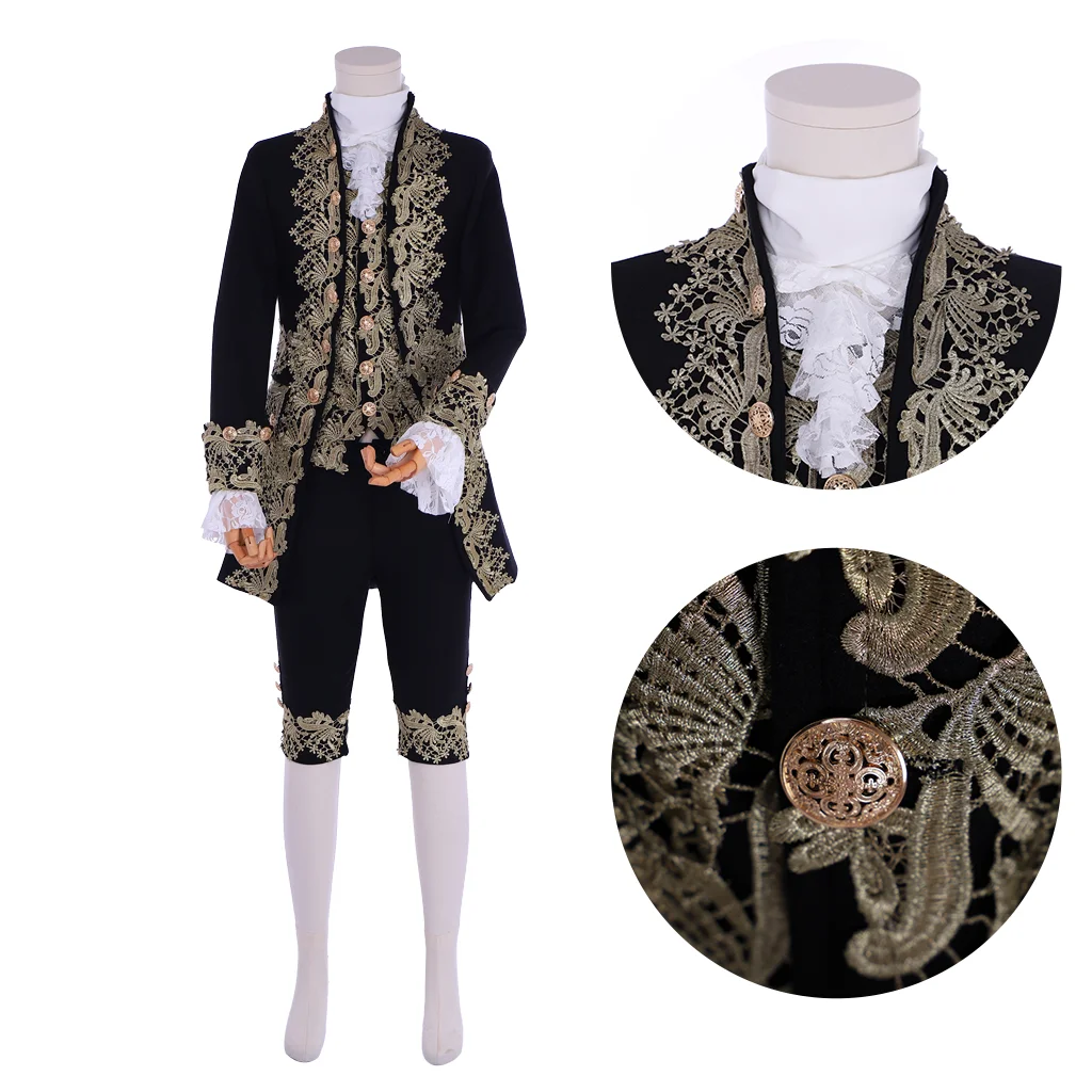 18-го века викторианский Ренессанс Тюдор мужской черный вышитый униформа костюм
