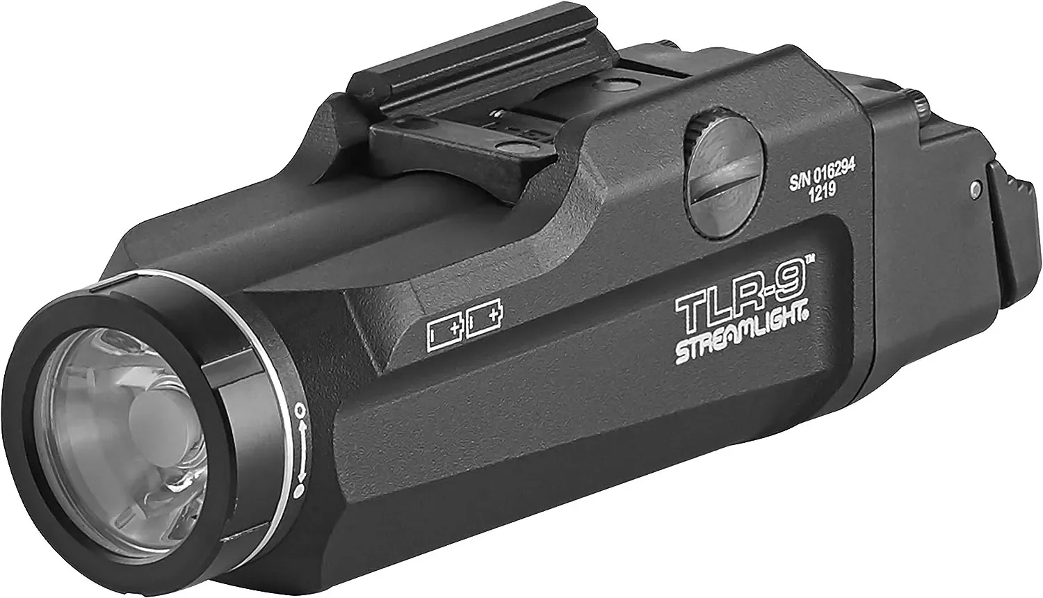

69464 TLR-9 Flex низкопрофильный рельсовый тактический фонарь с литиевыми батареями CR123A, черный