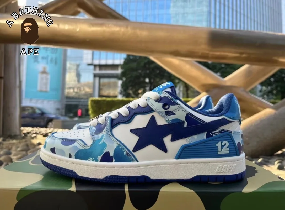 A BATCHING APE BAPESTA SK8 DUNK12 Anniversary Blue Green Camo Street Trend Vibe Low Top Casual Sports Shoes Board Shoes