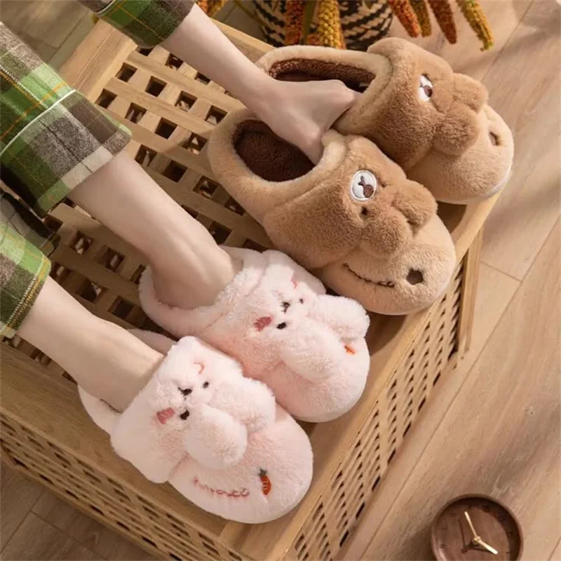 

Winter Fashion Warm Slippers With Non-slip And Wear-resistant Sole Cute Rabbit Style Furry Comfortable And Wear-resistant Shoes