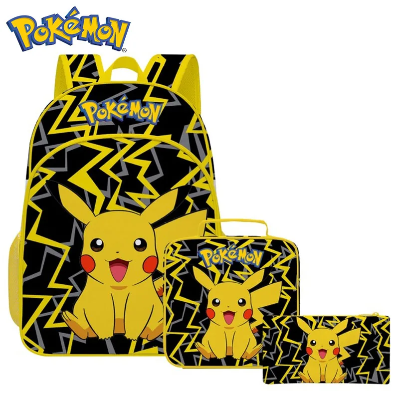

Pokemon Pikachu Backpack 3-piece Set Cartoon Children's Schoolbag Rice Bag Large Capacity Travel Backpack Boy Girl Rucksack Gift