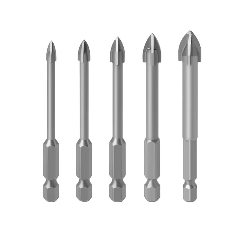 

5 PCS Drill Bits Set Ceramic Tile Drill Bit 1/4 Inch Hex Handle Cross-Blade Triple-Cornered Drill For Wood Plastic Glass