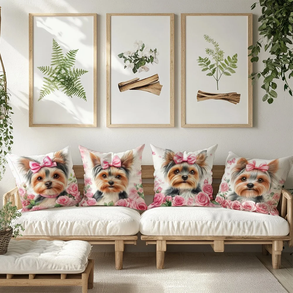 Фото 4 средства almohada Yorkshire / Cachorro Rosa y Rosas, acuadas para colchas temxtamare perros, corativas poliéster suave, соло л №2